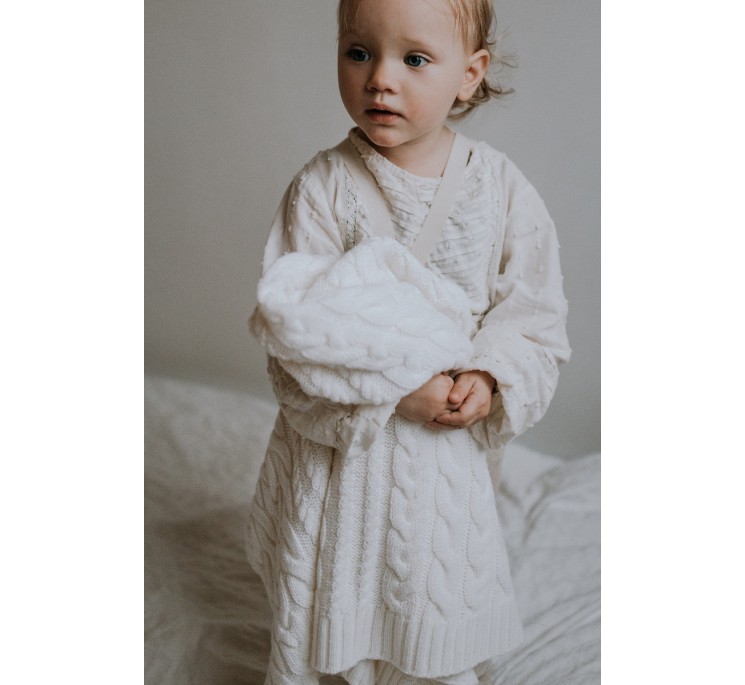 Kocyk warkocz ze 100% wełny merino cream - premium collection