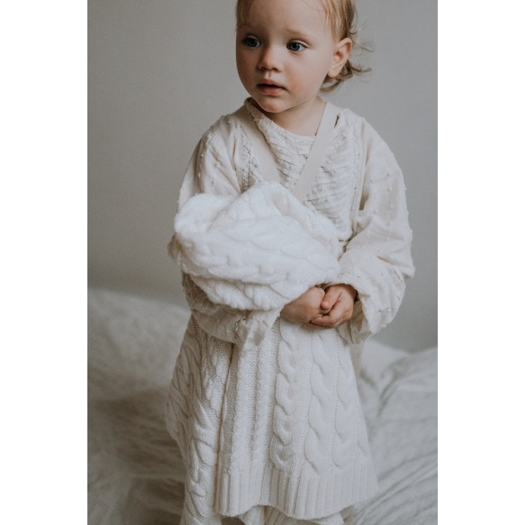 Kocyk warkocz ze 100% wełny merino cream - premium collection