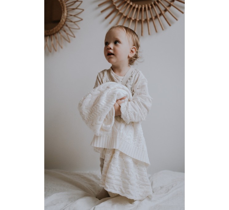 Kocyk warkocz ze 100% wełny merino cream - premium collection