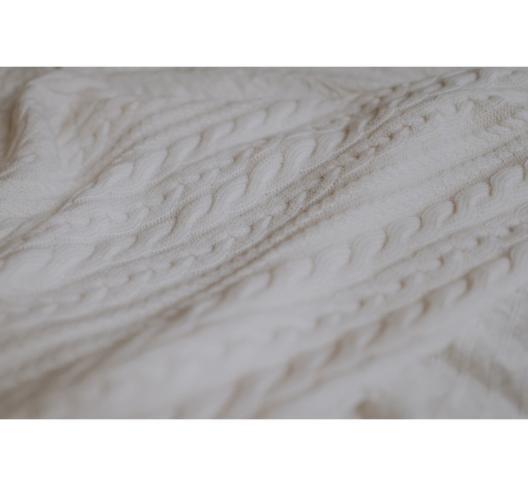 Kocyk warkocz ze 100% wełny merino cream - premium collection