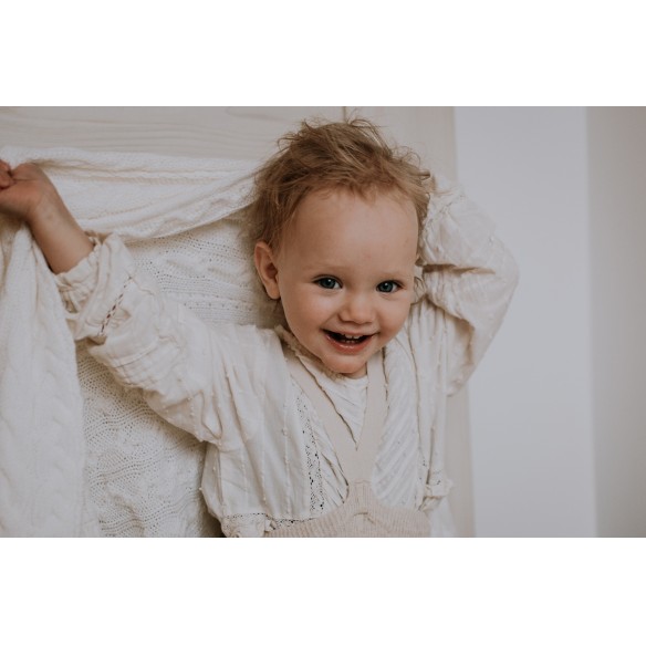 Kocyk warkocz ze 100% wełny merino cream - premium collection