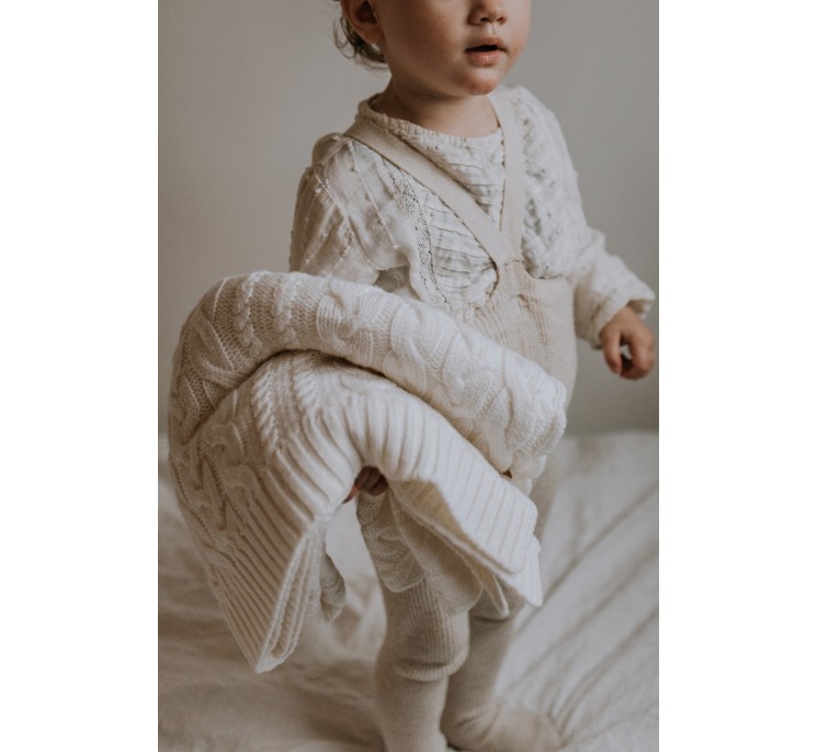 Kocyk warkocz ze 100% wełny merino cream - premium collection