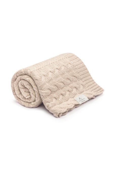 Kocyk warkocz ze 100% wełny merino warm beige - premium collection