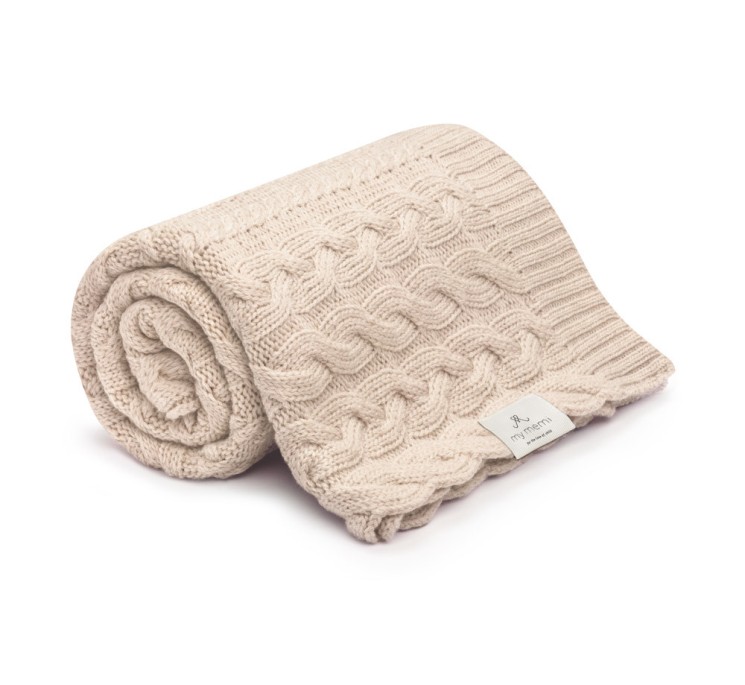 Kocyk warkocz ze 100% wełny merino warm beige - premium collection