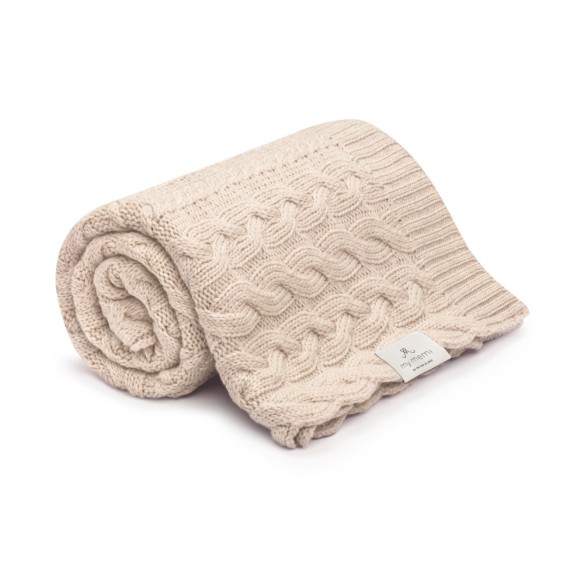 Kocyk warkocz ze 100% wełny merino warm beige - premium collection