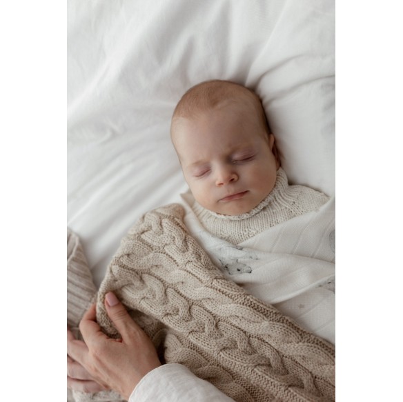 Kocyk warkocz ze 100% wełny merino warm beige - premium collection