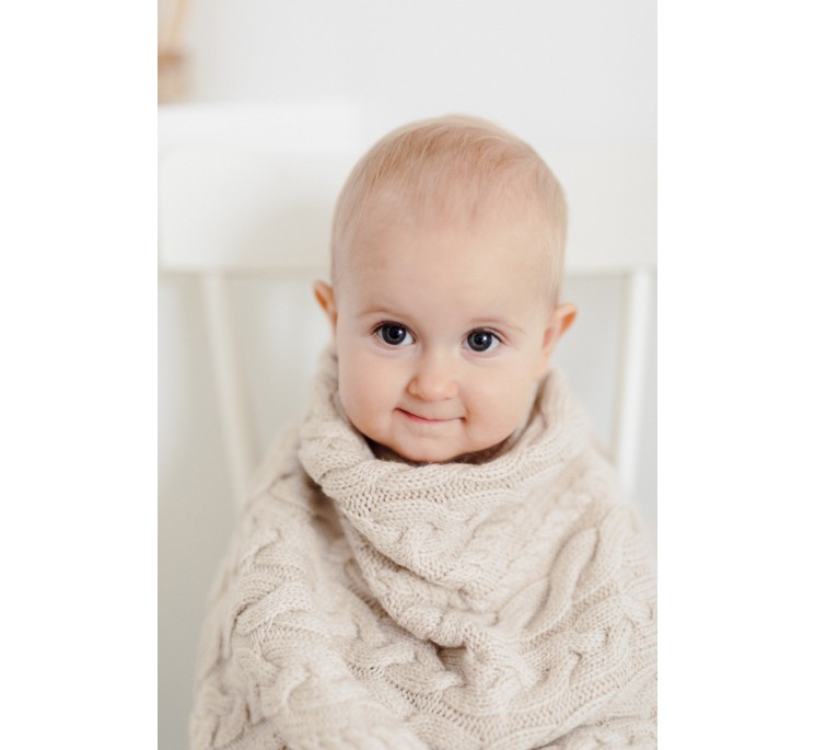 Kocyk warkocz ze 100% wełny merino warm beige - premium collection