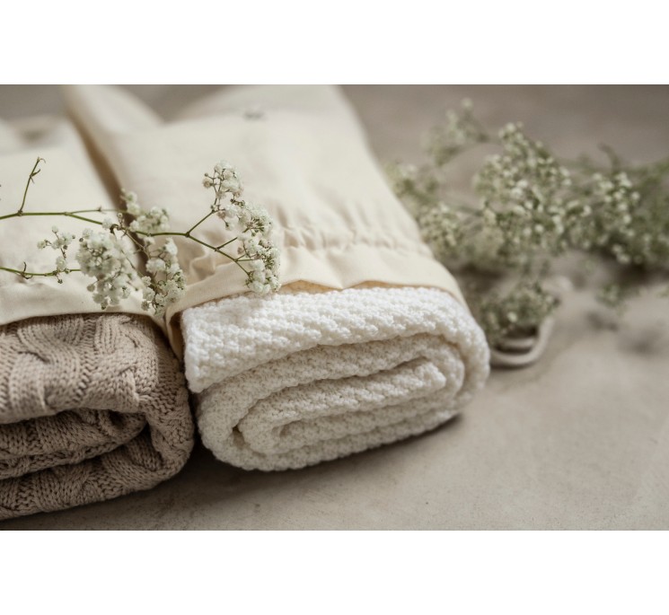 Kocyk warkocz ze 100% wełny merino warm beige - premium collection