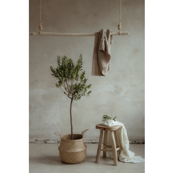 Kocyk warkocz ze 100% wełny merino warm beige - premium collection