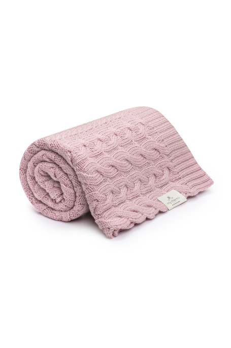 Kocyk warkocz ze 100% wełny merino powder pink (pudrowy róż) - premium collection MY MEMI OUTLET 2