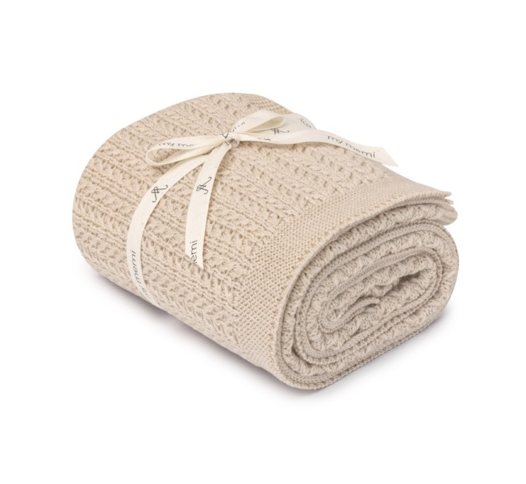 Otulacz ze 100% wełny merino warm beige Leaves - premium collection