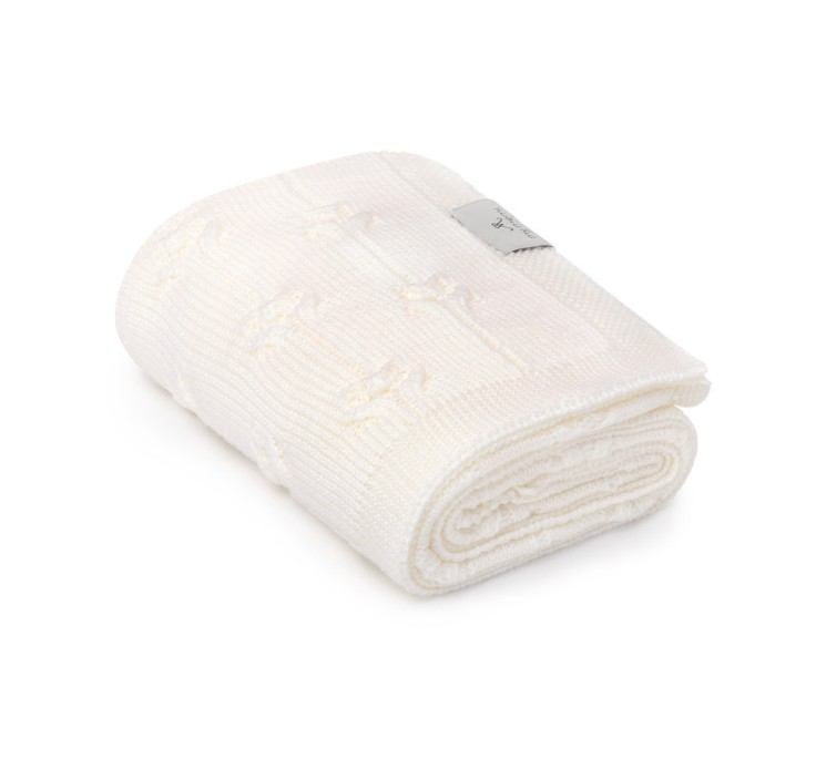 Kocyk ze 100% wełny merino cream Floral - premium collection