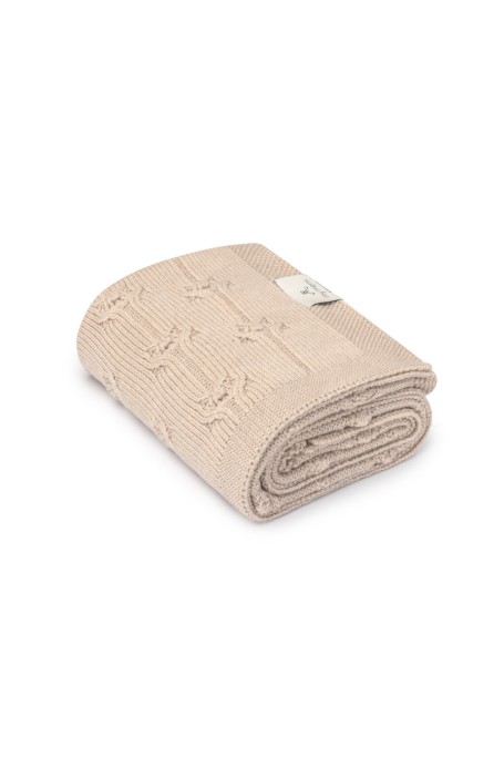 Kocyk ze 100% wełny merino warm beige Floral - premium collection - MY MEMI 2