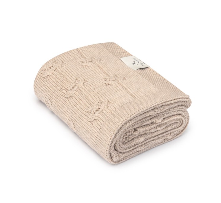 Kocyk ze 100% wełny merino warm beige Floral - premium collection
