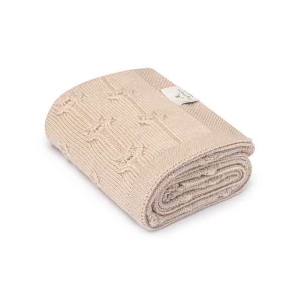 Kocyk ze 100% wełny merino warm beige Floral - premium collection