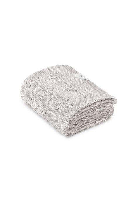 Kocyk ze 100% wełny merino light grey Floral - premium collection