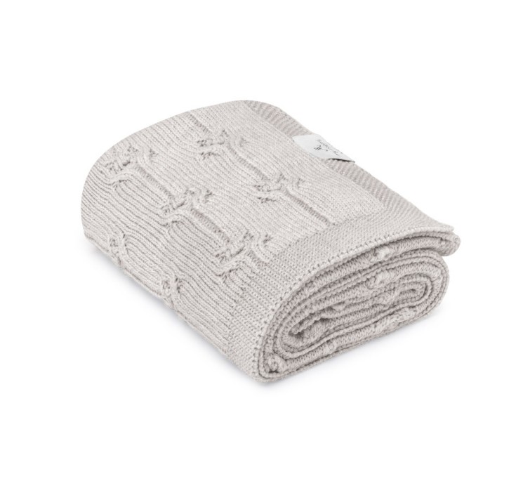Kocyk ze 100% wełny merino light grey Floral - premium collection