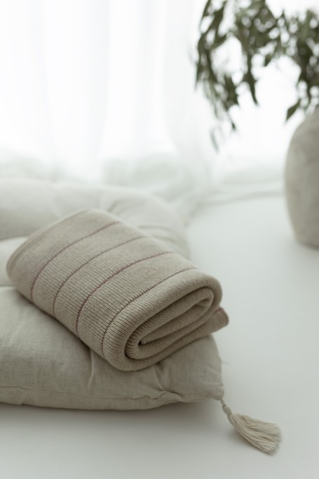 Babydecke aus 100% Merinowolle Warm Beige Lines - Premium Collection - MY MEMI