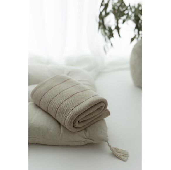 100% Natural Merino Wool Blanket Warm Beige Lines - Premium Collection - MY MEMI