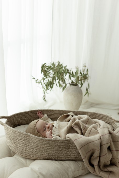 Babydecke aus 100% Merinowolle Warm Beige Lines - Premium Collection - MY MEMI 2