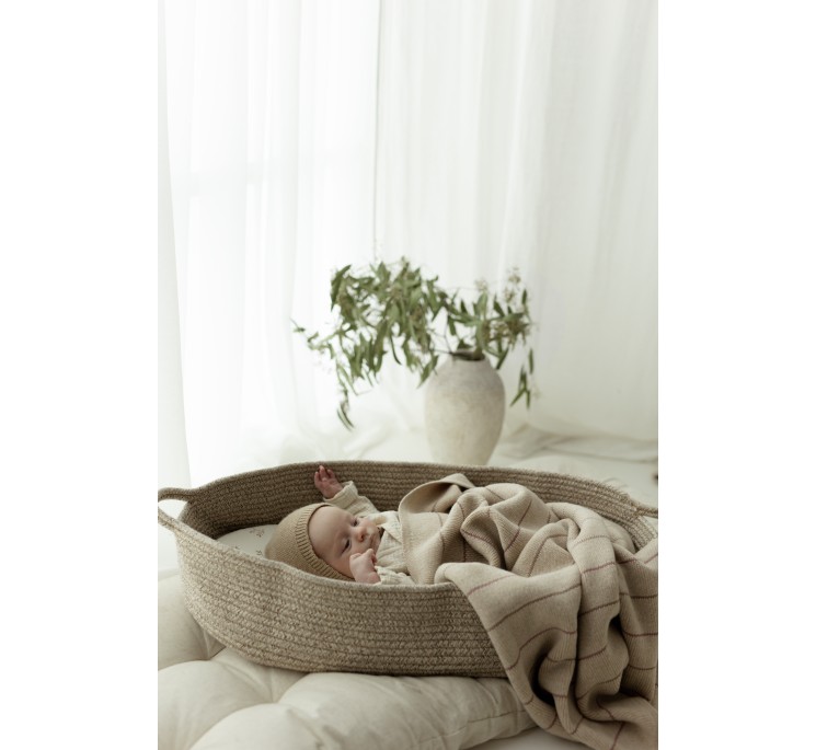 100% Natural Merino Wool Blanket Warm Beige Lines - Premium Collection - MY MEMI