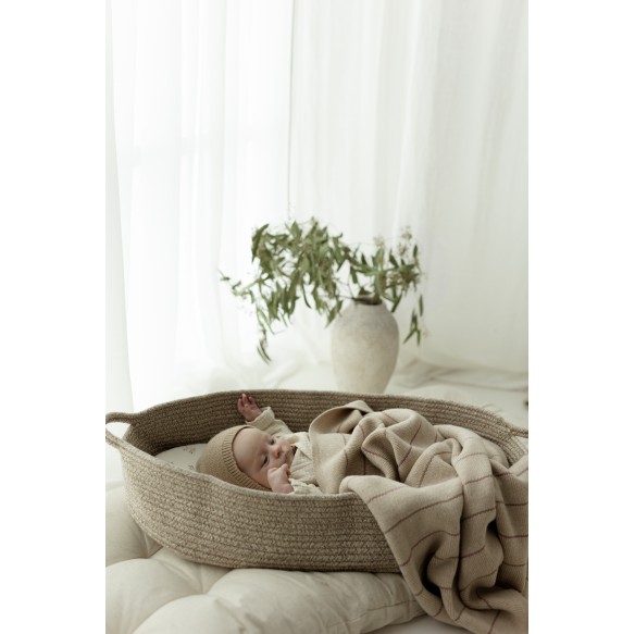 100% Natural Merino Wool Blanket Warm Beige Lines - Premium Collection - MY MEMI