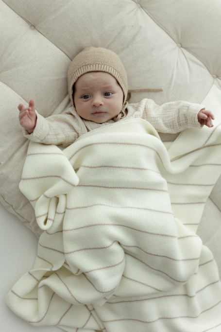 Babydecke aus 100% Merinowolle cream Lines - premium collection - MY MEMI