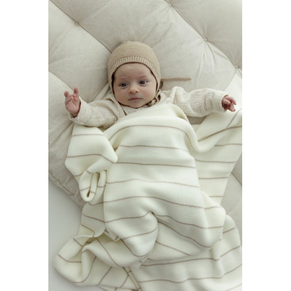 Kocyk ze 100% wełny merino cream Lines - premium collection - MY MEMI