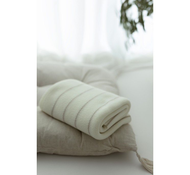 100% Natural Merino Wool Blanket cream Lines - premium collection - MY MEMI