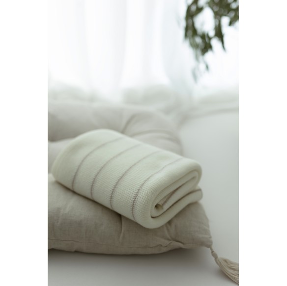 100% Natural Merino Wool Blanket cream Lines - premium collection - MY MEMI