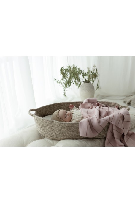 Kocyk ze 100% wełny merino powder pink Lines - premium collection - MY MEMI 2