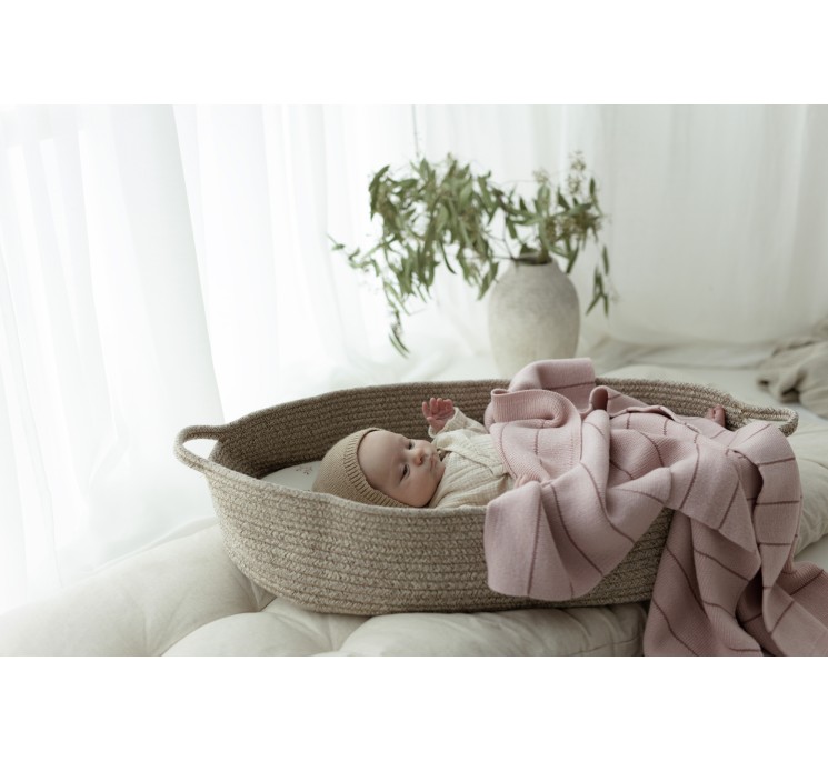 Kocyk ze 100% wełny merino powder pink Lines - premium collection - MY MEMI