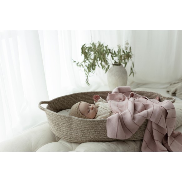 Kocyk ze 100% wełny merino powder pink Lines - premium collection - MY MEMI