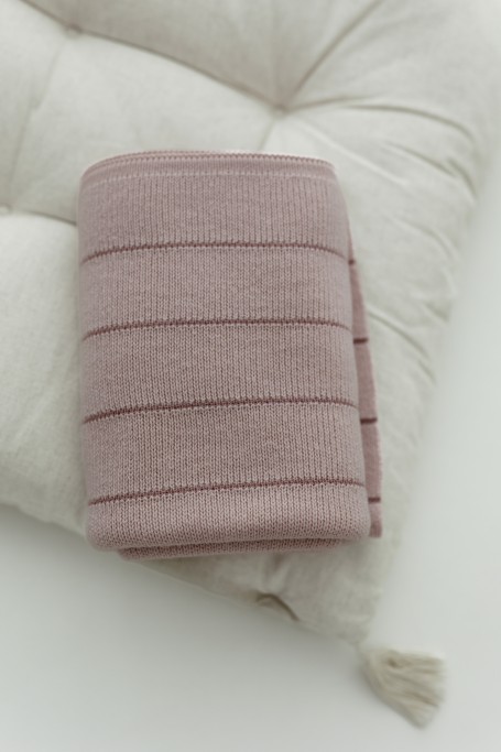Kocyk ze 100% wełny merino powder pink Lines - premium collection OUTLET - MY MEMI