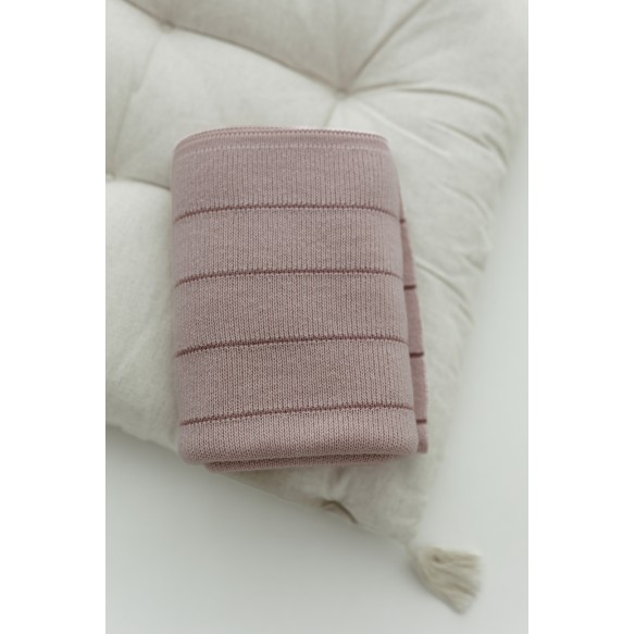 Kocyk ze 100% wełny merino powder pink Lines - premium collection OUTLET - MY MEMI