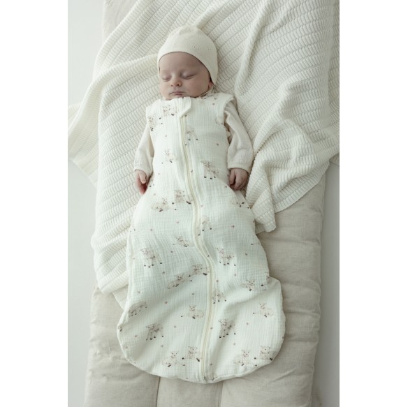 Śpiworek z organicznego muślinu 0 - 5 mies. 1.0 TOG - little sheeps - MY MEMI