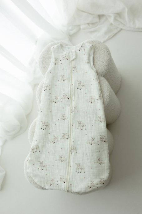 Organic cotton muslin baby sleeping bag 5 - 18 months 1.0 TOG - little sheeps - MY MEMI