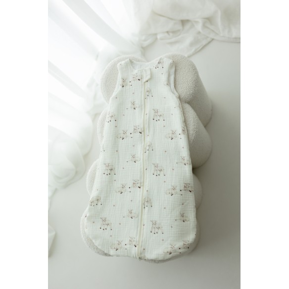 Organic cotton muslin baby sleeping bag 5 - 18 months 1.0 TOG - little sheeps - MY MEMI