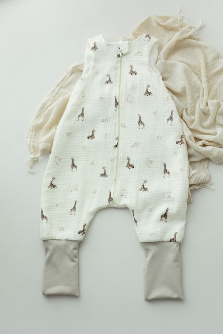 Organic cotton muslin baby sleeping bag with legs 1 - 3 years 1.0 TOG - giraffes - MY MEMI