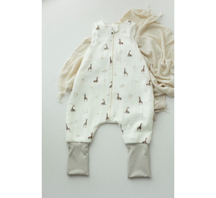 Organic cotton muslin baby sleeping bag with legs 1 - 3 years 1.0 TOG - giraffes - MY MEMI