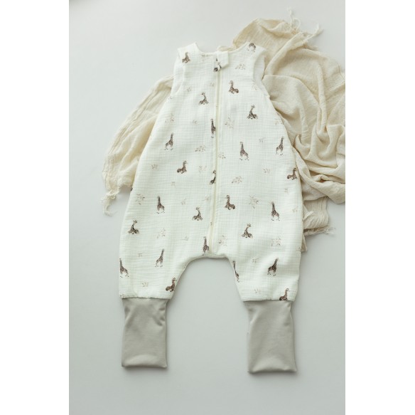 Organic cotton muslin baby sleeping bag with legs 1 - 3 years 1.0 TOG - giraffes - MY MEMI