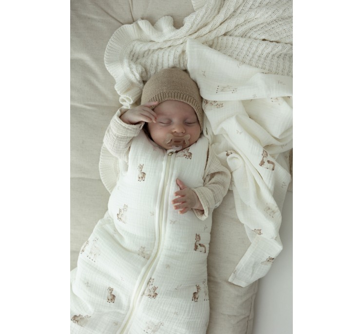 Organic cotton muslin baby sleeping bag 0 - 5 months 2.5 TOG - alpacas - MY MEMI