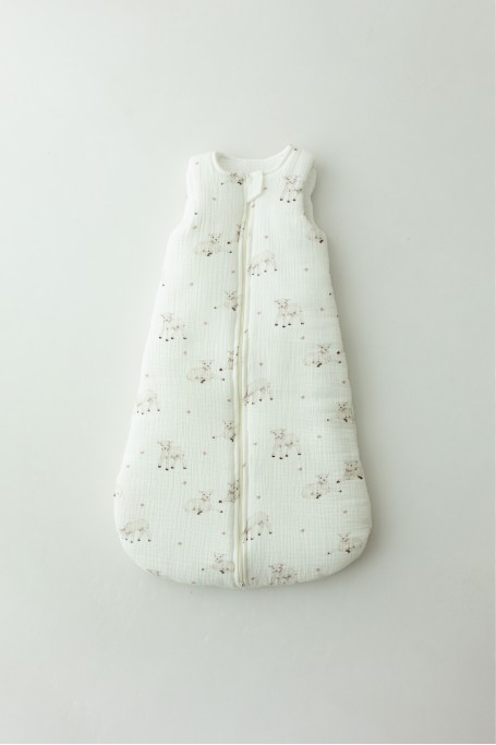 Organic cotton muslin baby sleeping bag 5 - 18 months 2.5 TOG - little sheeps - MY MEMI