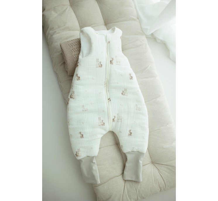 Śpiworek z organicznego muślinu z nogawkami 1 - 3 lata 2.5 TOG - alpacas - MY MEMI
