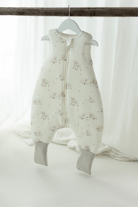 Bio Baumwolle Musselin Babyschlafsack mit Beinen 1 - 3 Jahre 2.5 TOG - little sheeps - MY MEMI