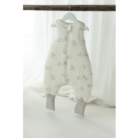 Śpiworek z organicznego muślinu z nogawkami 1 - 3 lata 2.5 TOG - little sheeps - MY MEMI