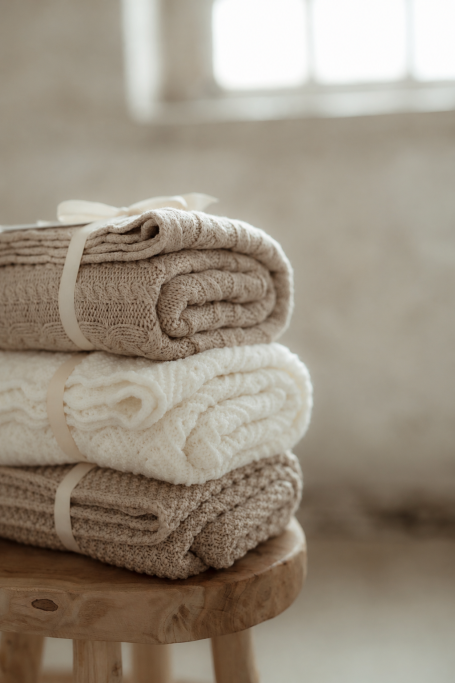 Kocyk warkocz ze 100% wełny merino cream - premium collection 2