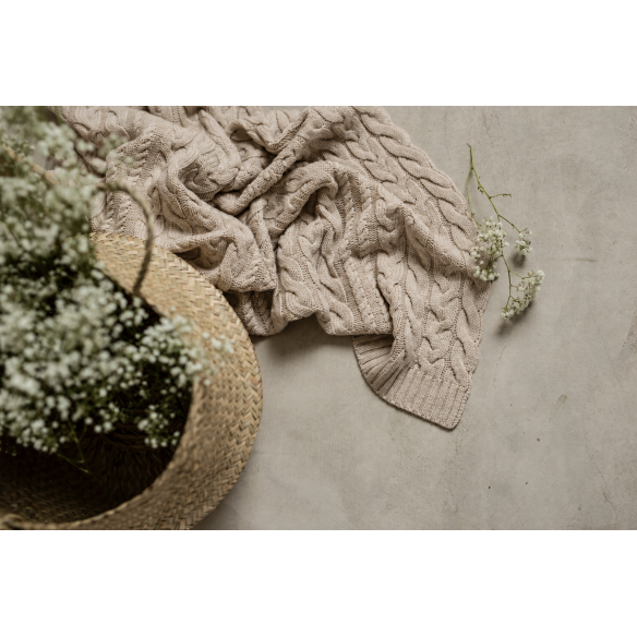 Braided Merino Wool Blanket Beige | Braided Blankets | Wollen Accessories