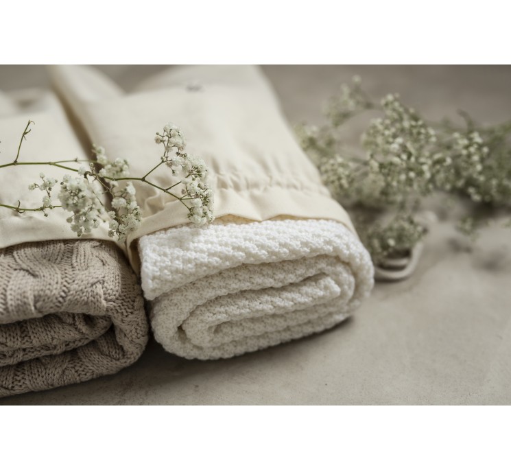 Otulacz ze 100% wełny merino warm beige Leaves - premium collection - MY MEMI