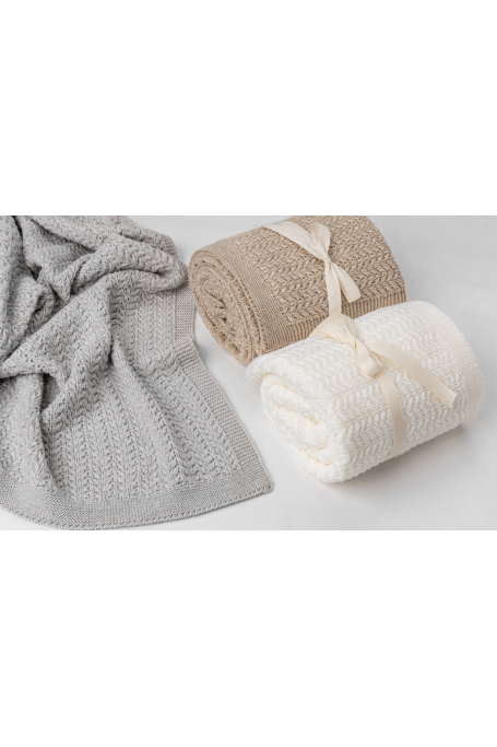 Otulacz ze 100% wełny merino warm beige Leaves - premium collection 2